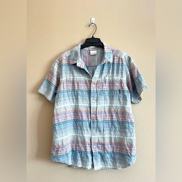 Columbia Striped Hemp Blend Button Down Shirt - Picture 1 of 7